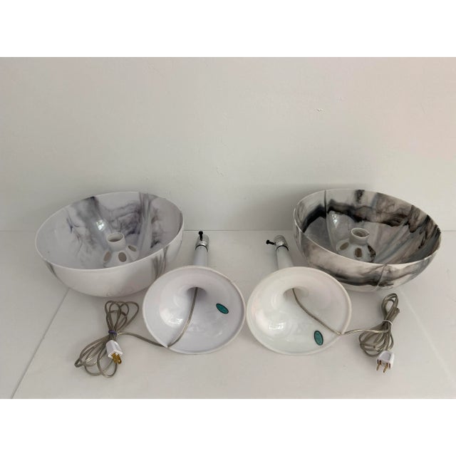 White 1970s Marbled Mushroom Lamps - a Pair For Sale - Image 8 of 9