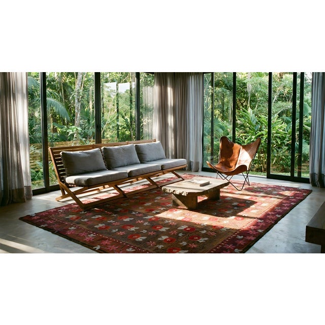 Excellent Folk Art Style in a Brown-Sienna Background Color Antique American Hooked Rug For Sale - Image 9 of 9
