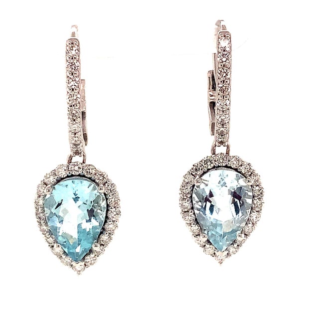 2010s Natural Aquamarine Diamond Earrings 14k Gold 3.61 Tcw Certified For Sale - Image 5 of 12