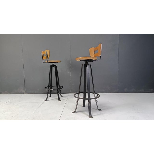 Vintage Brutalist Bar Stools, 1970s, Set of 6 For Sale - Image 10 of 12