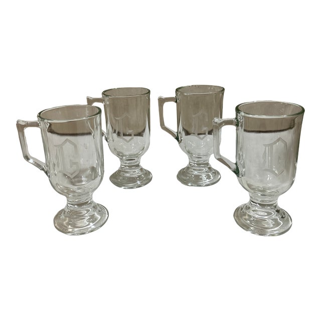 1970s Collection of "D" Monogrammed Glasses With Handles- Set of 4 For Sale