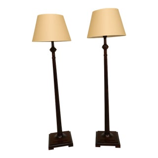 Pair Vaughn Mahogany Fluted Column Floor Lamps For Sale
