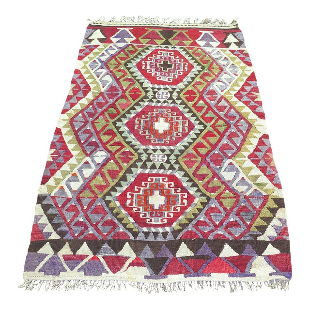 Mid 20th Century Vintage Small Aesthetic Handwoven Turkish Kilim Rug For Sale