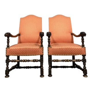 Louis XIII Style Armchairs in Carved Walnut, 1850s, Set of 2 For Sale