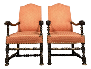 Louis XIII Style Armchairs in Carved Walnut, 1850s, Set of 2