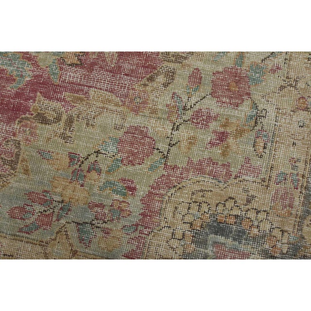 Tabriz Rug 6’3” X 10′ Pink Wool Vintage Distressed Hand-Knotted Carpet For Sale - Image 4 of 15