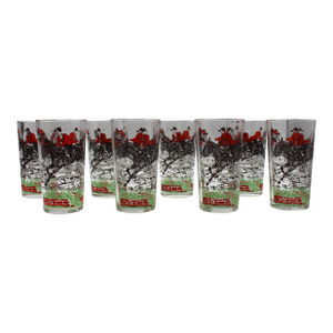 Circa 1950s "Tally Ho" Fox Hunting Highball Glasses by Hazel-Atlas