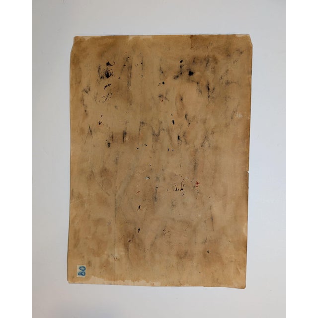 Vintage Mid-Century Expressionist Figural Interior Oil Painting Paper For Sale - Image 4 of 4