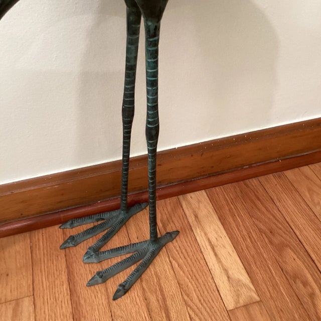 Pair of Mid Century Extra Large Bronze Storks Statues With Verdigris Patina For Sale - Image 10 of 13