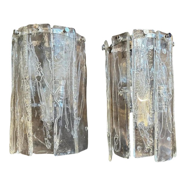 Two 1970s Space Age Murano Glass and Steel Wall Sconces by La Murrina For Sale