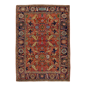 5 X 8 Antique Persian Heriz Wool Rug Handmade in Rust Color With Allover Design