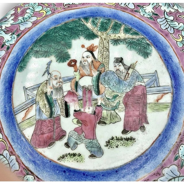 Ceramic Antique Chinese Famille Rose Medallion Covered Box Double Bowl 11” For Sale - Image 7 of 15