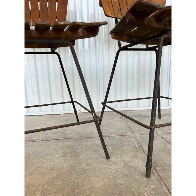 Arthur Umanoff Mid Century Modern Wooden Bentwood Slatted Chairs With Iron Bases - Matching Set of 4 For Sale - Image 4 of 11