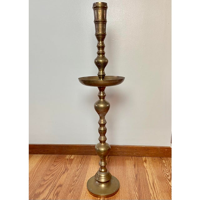 Monumental Etched Brass Pillar Floor Candle Holder Chairish