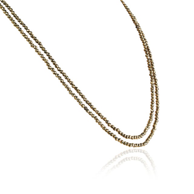 Early 21st Century 73 Ct Pyrite Beaded Double Strand Necklace With Silver Clasp 2.8mm Beads 18” Long For Sale - Image 5 of 18