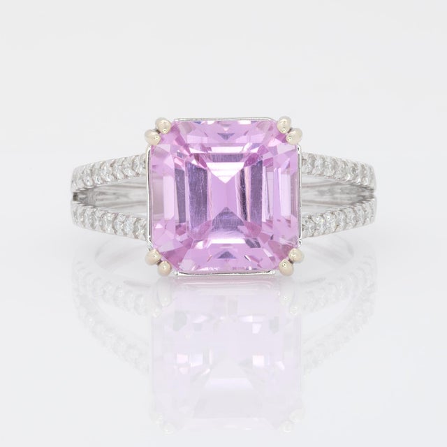6.4Ct Natural Kunzite Ring With Natural Diamonds Accents: Solid 14k Gold, Size 6.75 For Sale - Image 4 of 8
