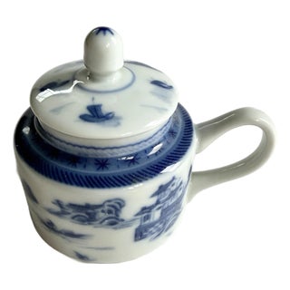 Vintage Mottahedeh Blue Canton Mustard Condiment Jar With Lid, Portugal For Sale