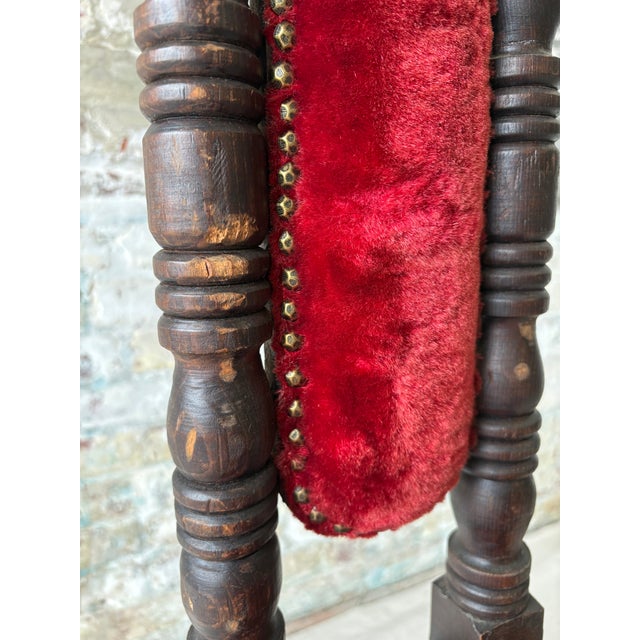 Vintage Spanish Revival Prayer Chairs With Red Velvet Upholstery – Pair For Sale - Image 10 of 18