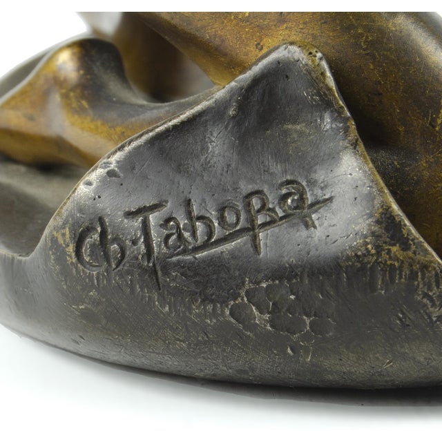 Bronze Early 20th Century Art Nouveau Bronze Sculpture of a Nude Mythological Young Woman on a Horseshoe 'Fortuna' by Charles Tabora, France For Sale - Image 8 of 9