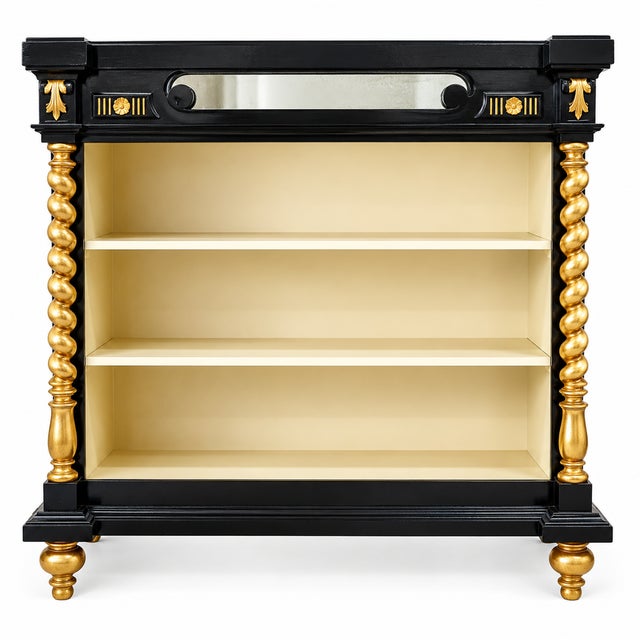 Ebonized Neoclassic Carved Walnut & Lacquered Bookcase, 1900s For Sale - Image 10 of 10