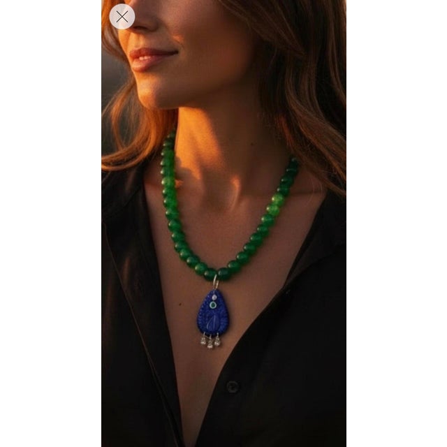 Lapis Peacock Pendant With Emeralds, Diamonds & 14k Gold For Sale - Image 10 of 13