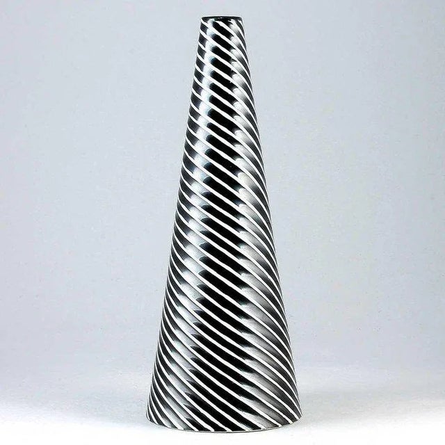 Stig Lindberg Gustavsberg Domino Series Black and White Stoneware Cone Vase, 1950s Swedish Modern For Sale In Philadelphia - Image 6 of 12