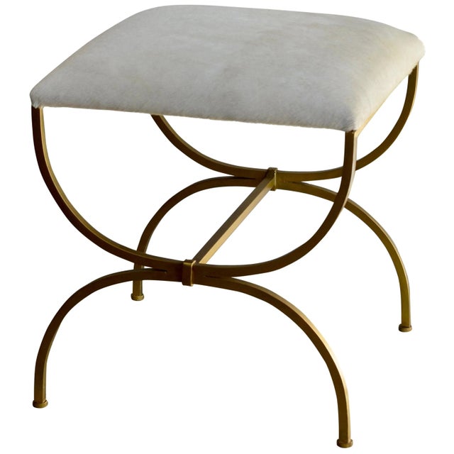 Not Yet Made - Made To Order The 'Strapontin' Gilt Metal and White Hide Stool by Design Frères For Sale - Image 5 of 5