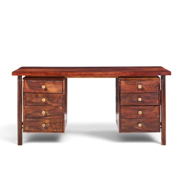 Erik Worts Style Mid Century Danish Rosewood and Brass Executive Desk This desk measures: 63 wide x 29 deep x 29.5 high,...