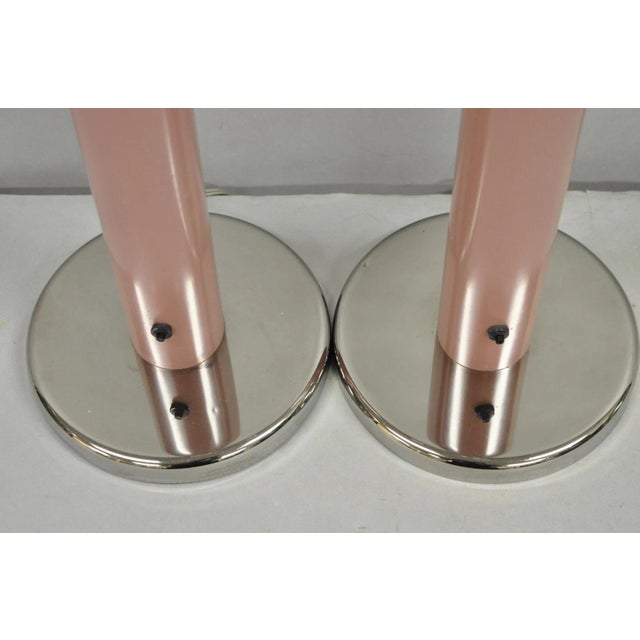 Mid Century Modern Bubble Gum Pink Cylinder Column Chrome Table Lamp - A Pair For Sale In Philadelphia - Image 6 of 11