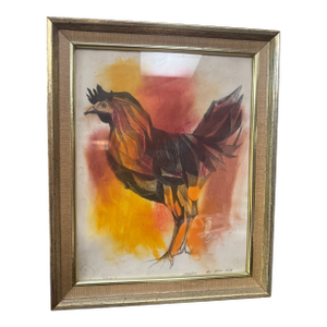 1958 Signed Don Bloom “Mexico” Modernist Rooster – Original Mid-Century Pastel