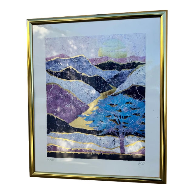 Purple Valley Mid-Century Figurative Landscape For Sale