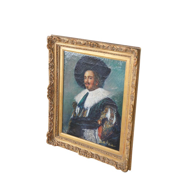 Contemporary Late 20th Century The Laughing Cavalier After Frans Hals Oil Painting on Canvas Framed For Sale - Image 3 of 12