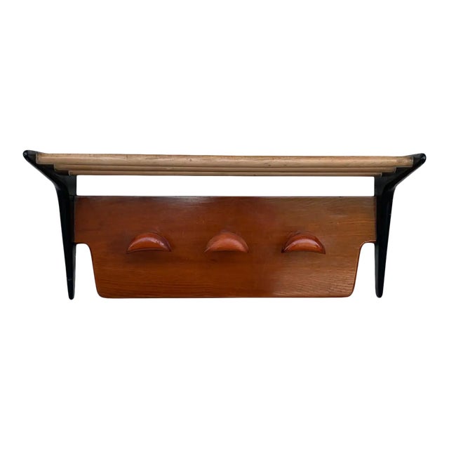 1960s Italian Mid-Century Modern Teakwood and Oak Wall Coat Hat Rack For Sale