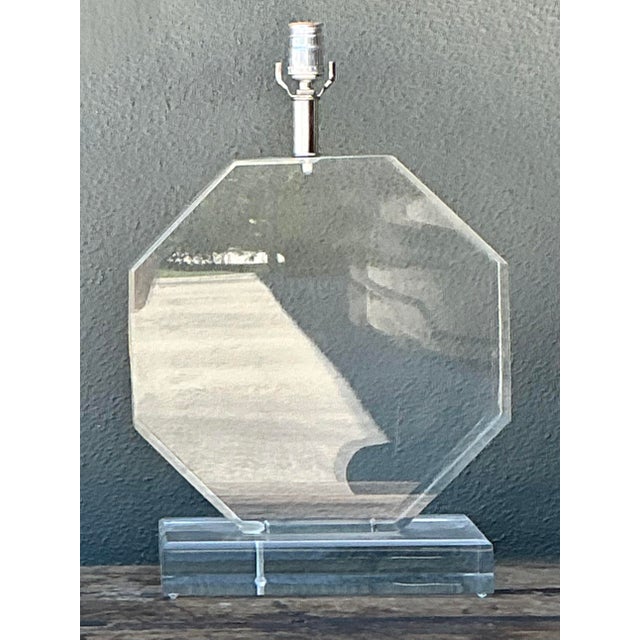 Vintage Slab Lucite Octagon Lamp For Sale - Image 4 of 12