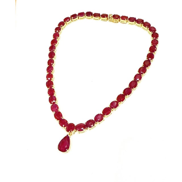 Art Deco Bochic “Capri” Vintage 100 Carat Natural Ruby Necklace Set in 18K Gold & Silver For Sale - Image 3 of 15