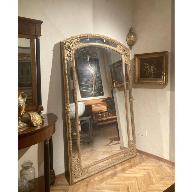 A rare pair of antique french 19th century louis xv style giltwood round top shaped mirror with lovely gilded finish,...