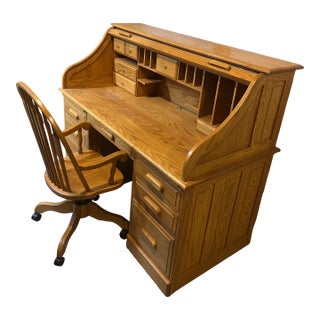 Artisan Amish-Crafted Solid Wood Desk & Chair Set (Ohio, C. 2000) For Sale