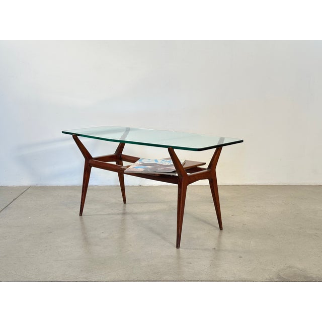 1950s coffee table, wooden frame and shaped and ground glass top