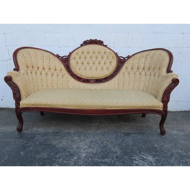 Victorian Style Carved Solid Mahogany Sofa Couch 6360 For Sale - Image 4 of 15