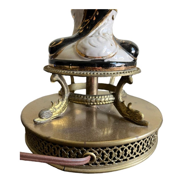 Contemporary Vintage Capodimonte Porcelain Italy Black White Handpainted Fish Filigree Table Lamp For Sale - Image 3 of 16