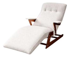 Sculptural Chaise Lounge in Solid Hardwood & Bouclé, Brazilian Modern, 1950s