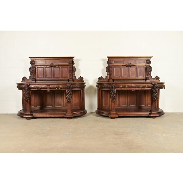 R. J. Horner Renaissance Revival Ornate Carved Oak Sideboard or Bar Cabinet, Circa 1880s For Sale - Image 16 of 17