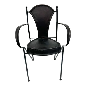 1970s Vintage Leather and Iron Chair