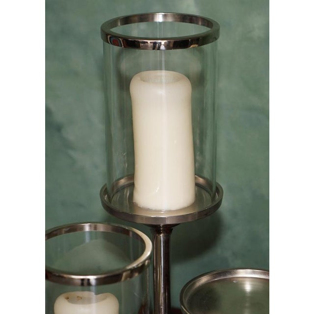 2000 - 2009 Nickel and Glass 5-Light Hurricane Candleholder Centrepiece from Colmore For Sale - Image 5 of 18