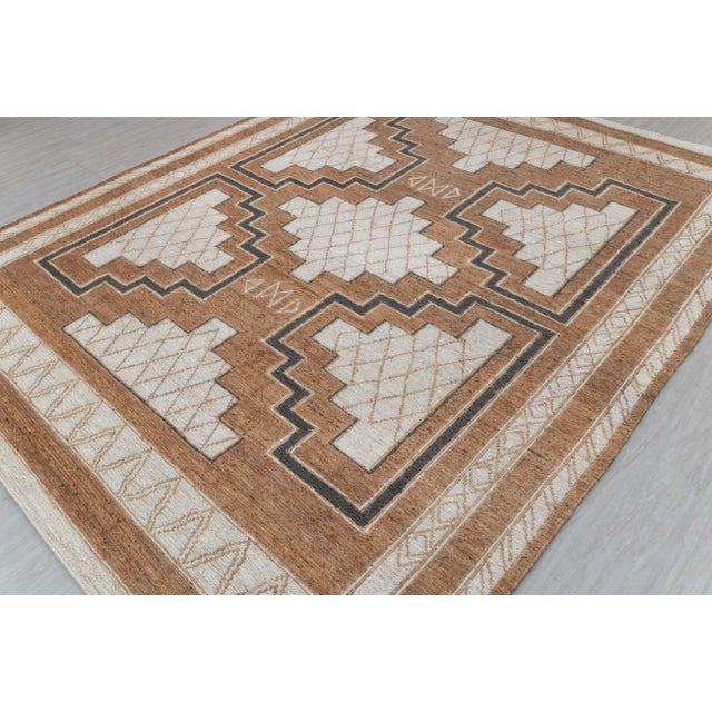 Textile 6x9Ft.Brown Cream Grey Jute Taureg Inspired Soumek Jute Hand Woven Rug For Sale - Image 7 of 12