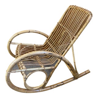 1970s Franco Albini Style Bamboo Rocking Chair For Sale