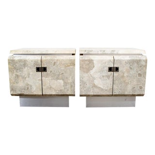 Mid Century Post Modern Nightstand Custom Stone Marble Metal 1980, Pair For Sale