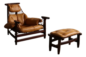 Set of Jangada Lounge Chair and Ottoman in Cognac Leather by Jean Gillon, Brazil, 1960s