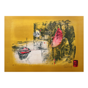 Untitled - Boat and Crescent Moon, Lithograph With Intaglio Etching by Lebadang (Aka Hoi)