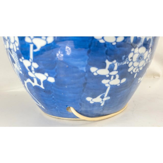 Metal 19th Century Chinese Chinoiserie Blue and White Prunus Ginger Jar Table Lamp For Sale - Image 7 of 12